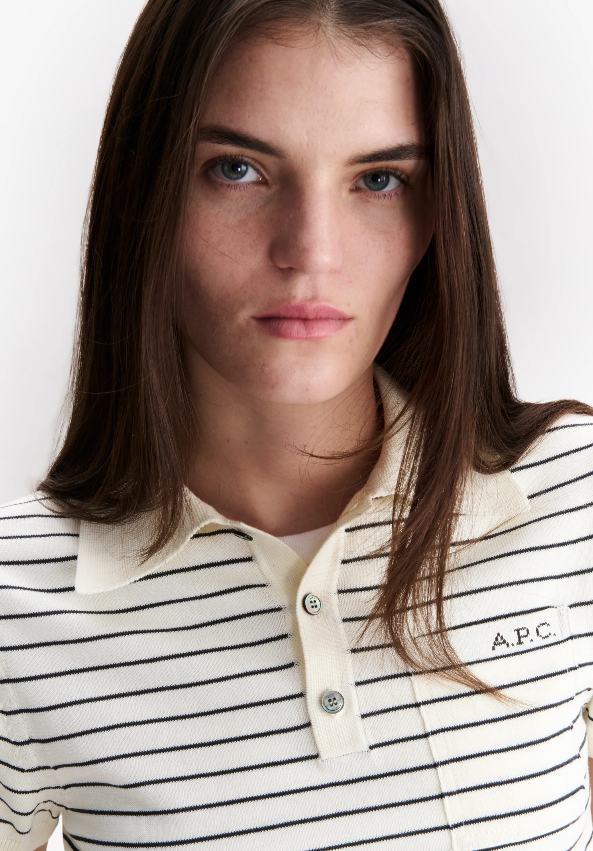 Fitted striped ecru polo - Image 4