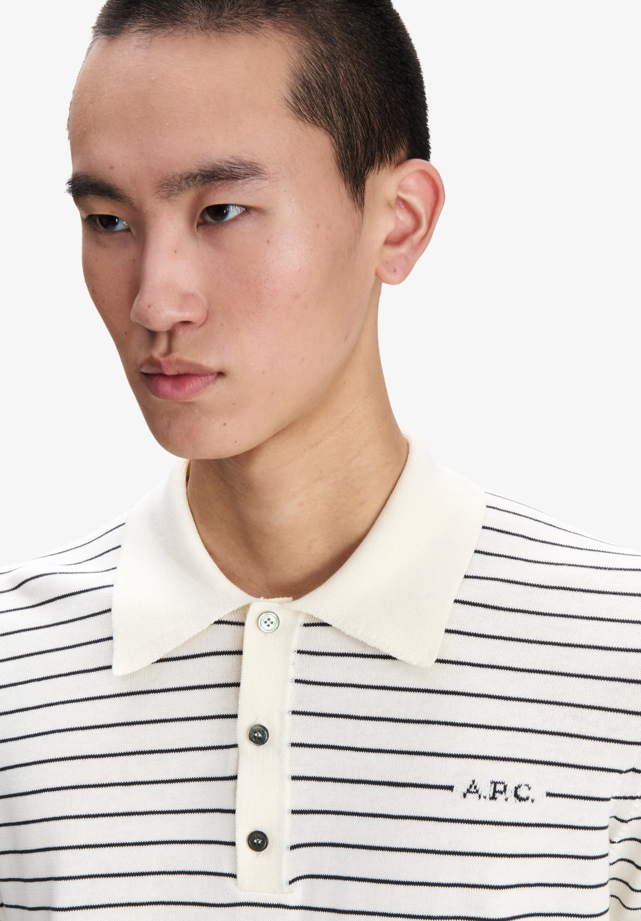 Fitted striped ecru polo - Image 4