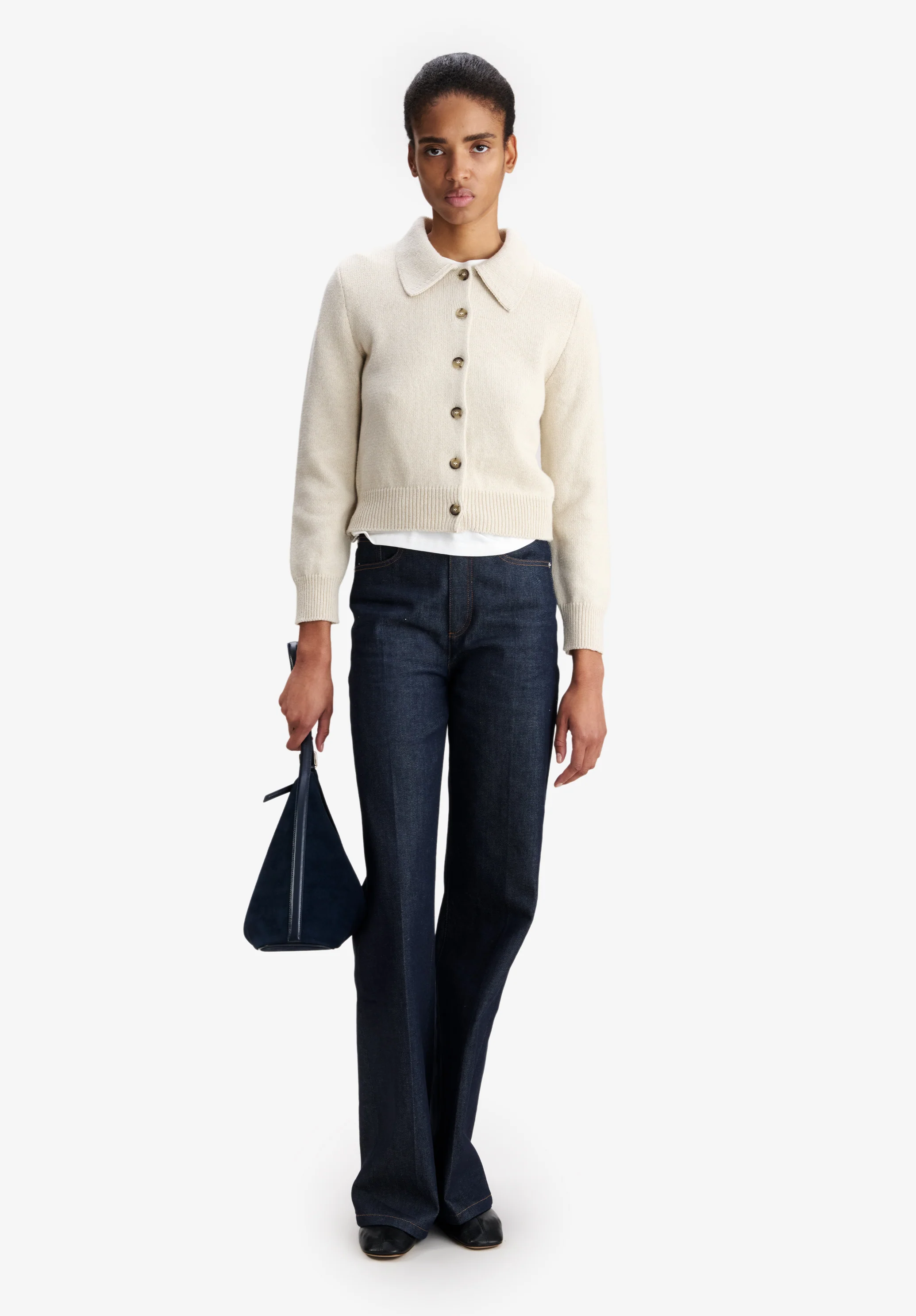 Grey wool collared cardigan