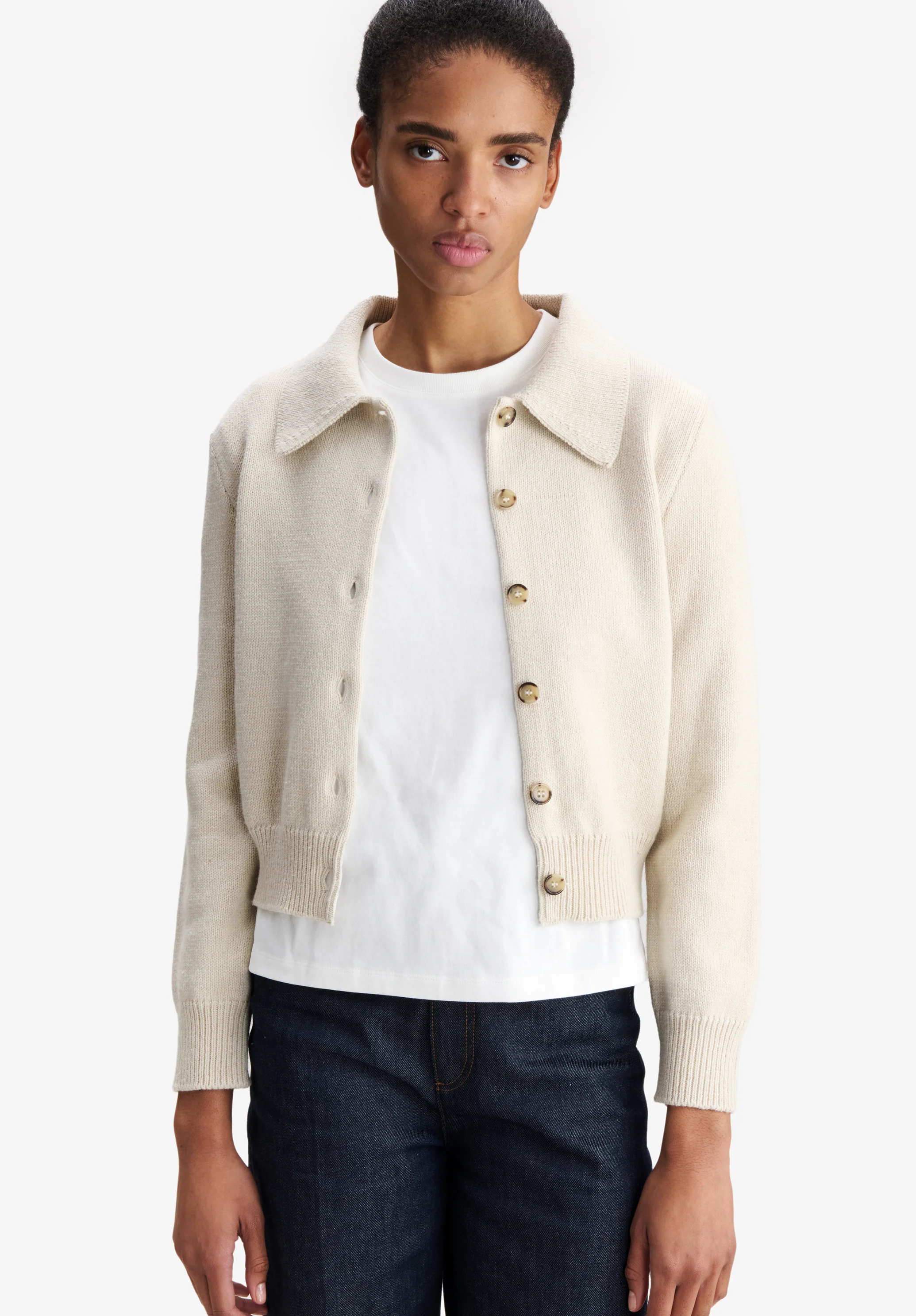 Grey wool collared cardigan - Image 3