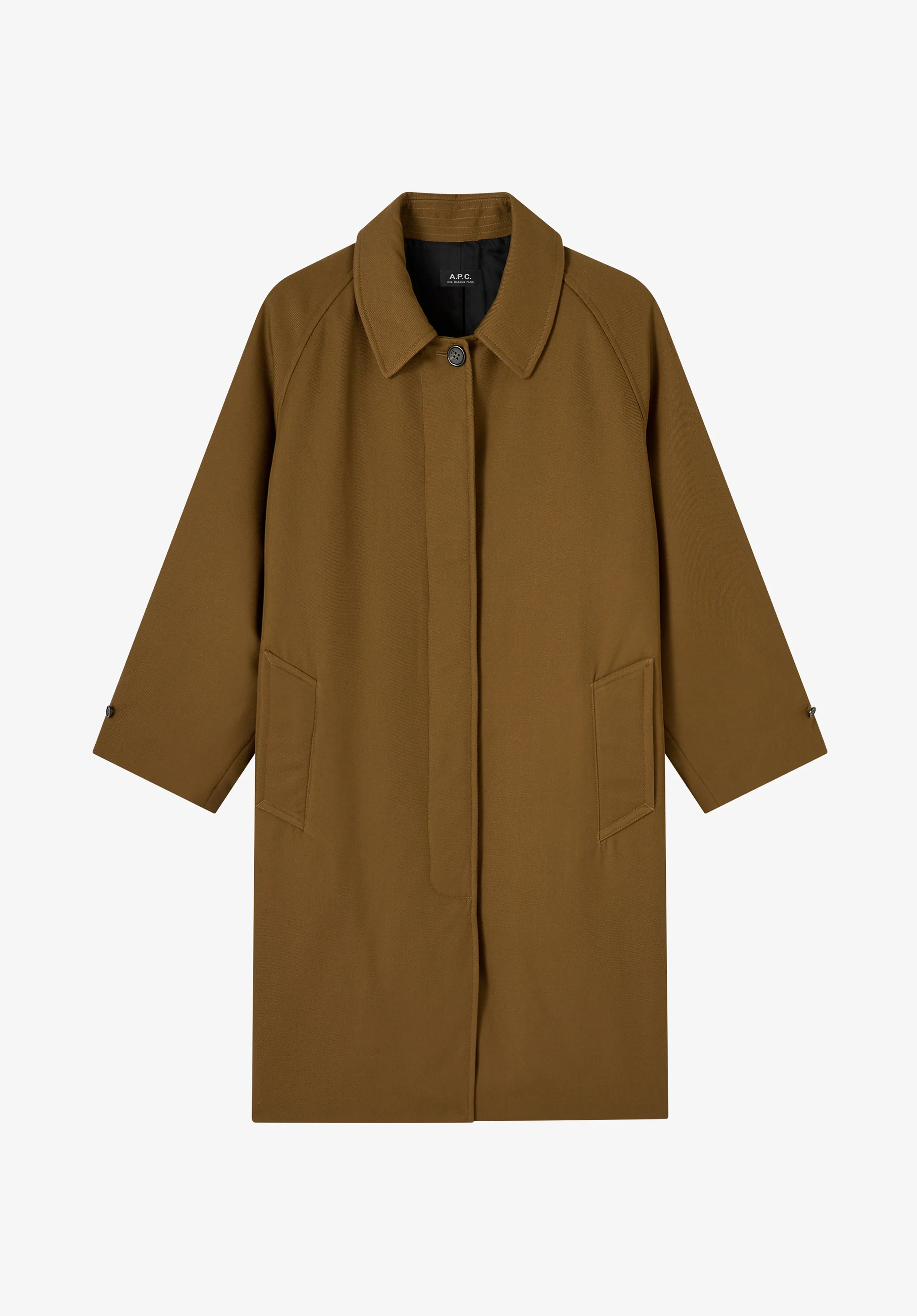 Khaki water-repellent wool mac