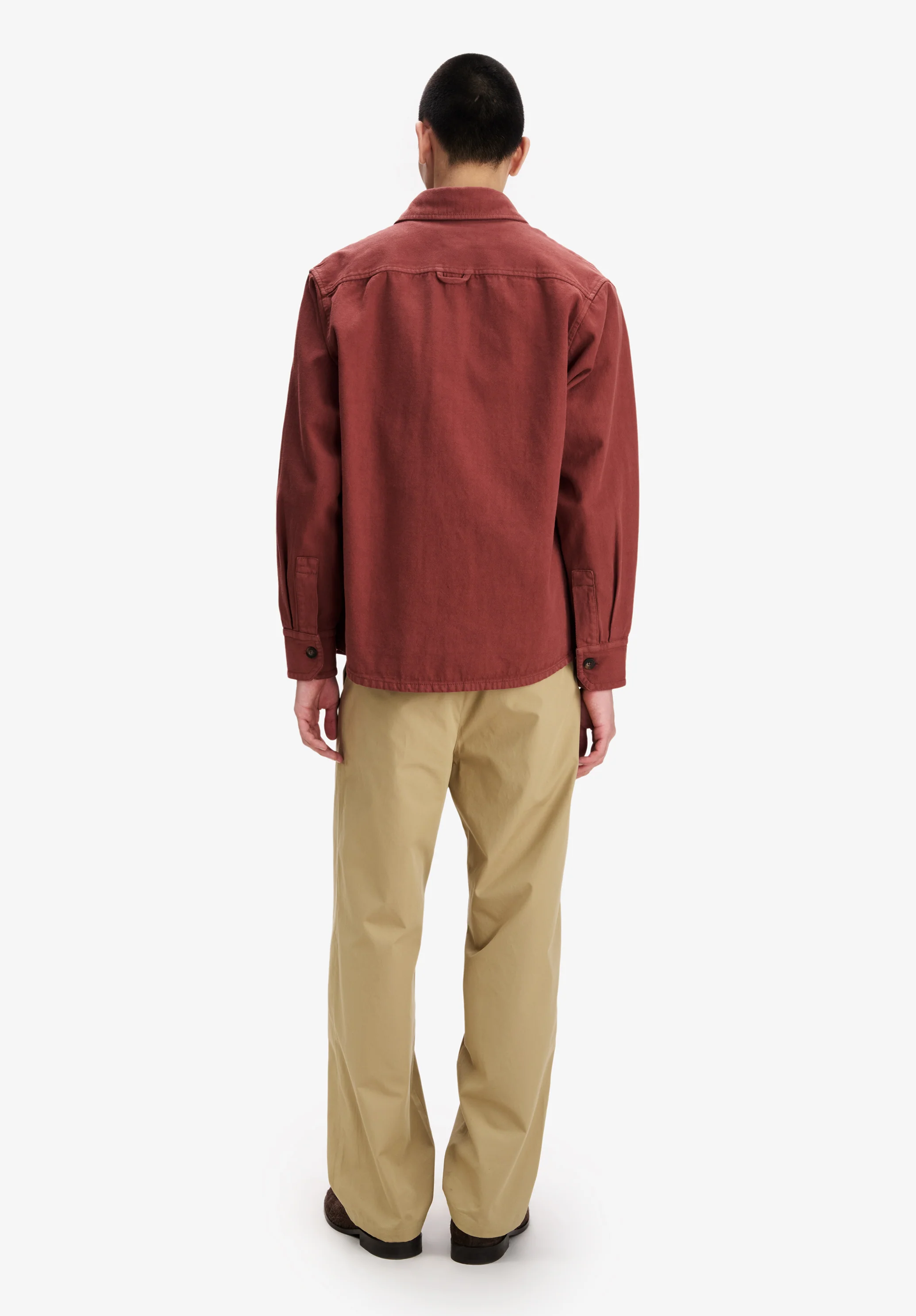 Loose burgundy recycled cotton overshirt - Image 3
