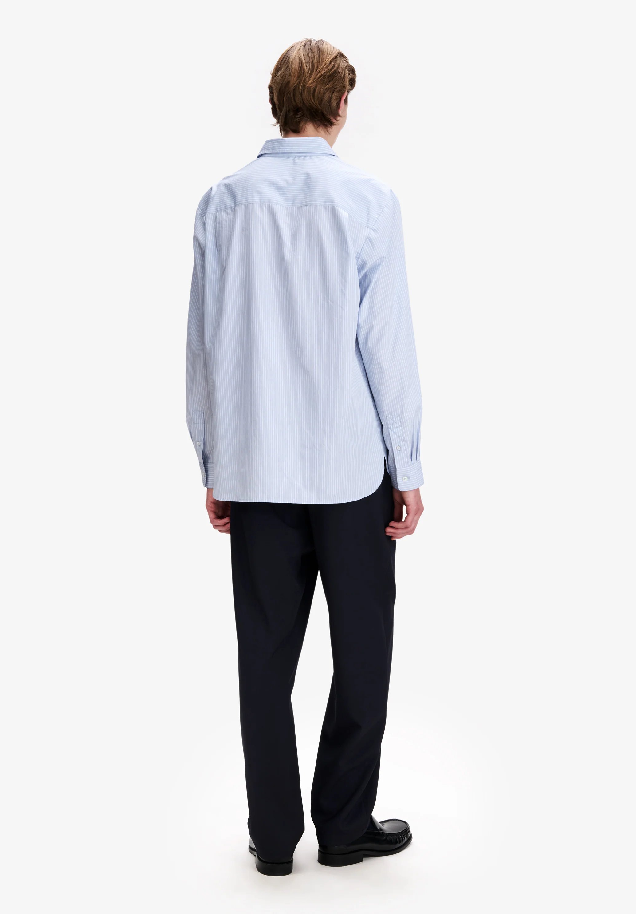 Loose navy blue canvas barrel trousers - Image 3