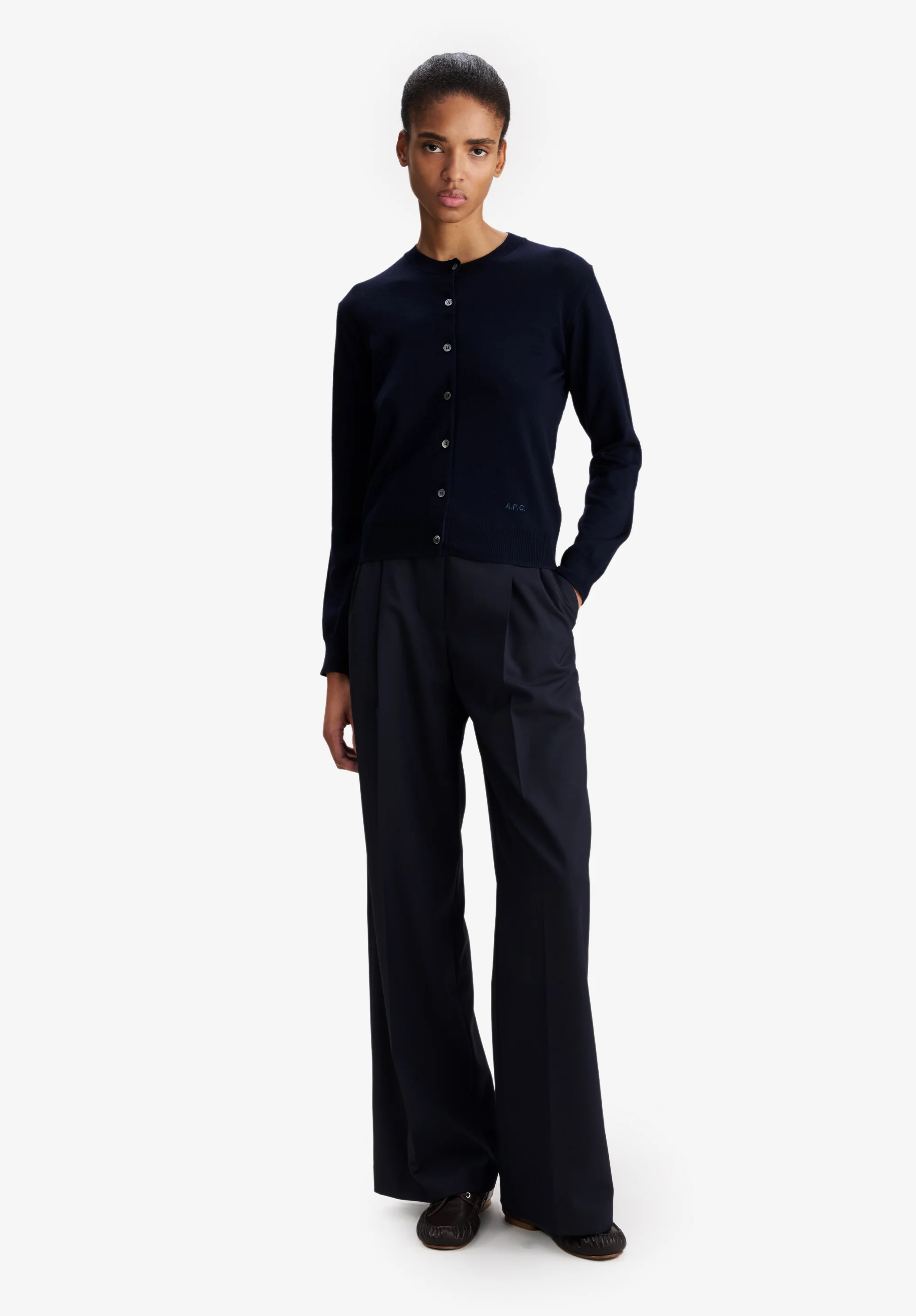 Loose navy blue organic cotton trousers - Image 2