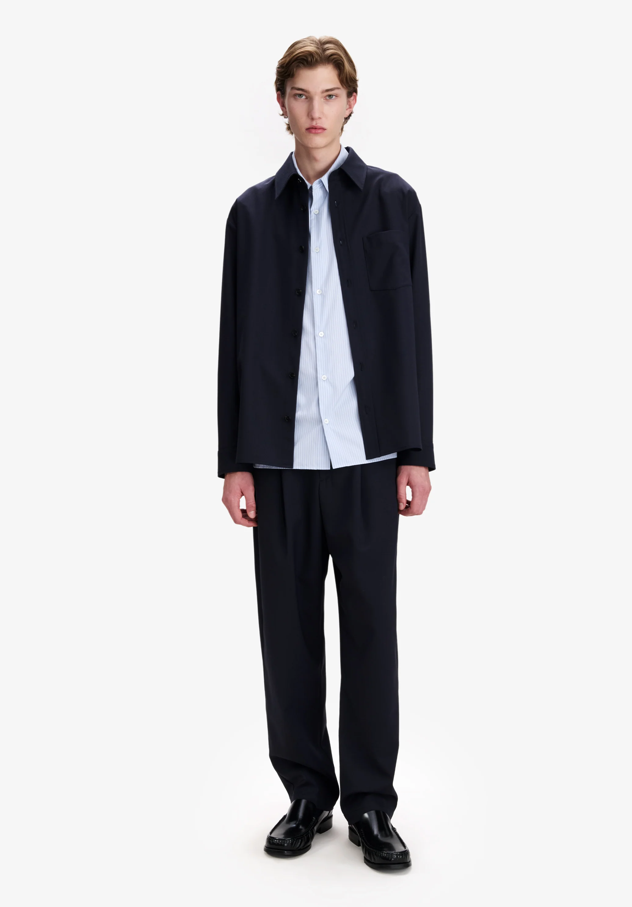 Navy blue lightweight wool overshirt. - Image 2