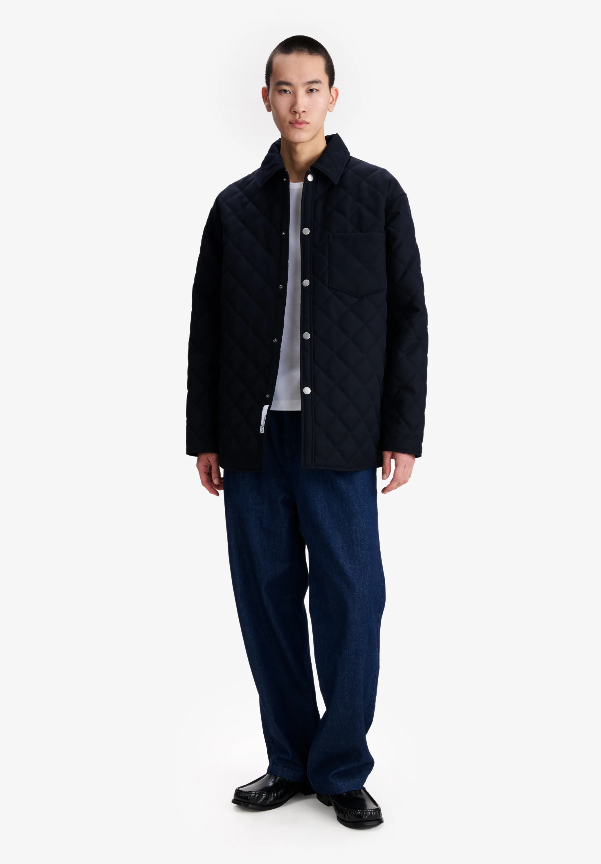 Navy blue quilted wool jacket - Image 4