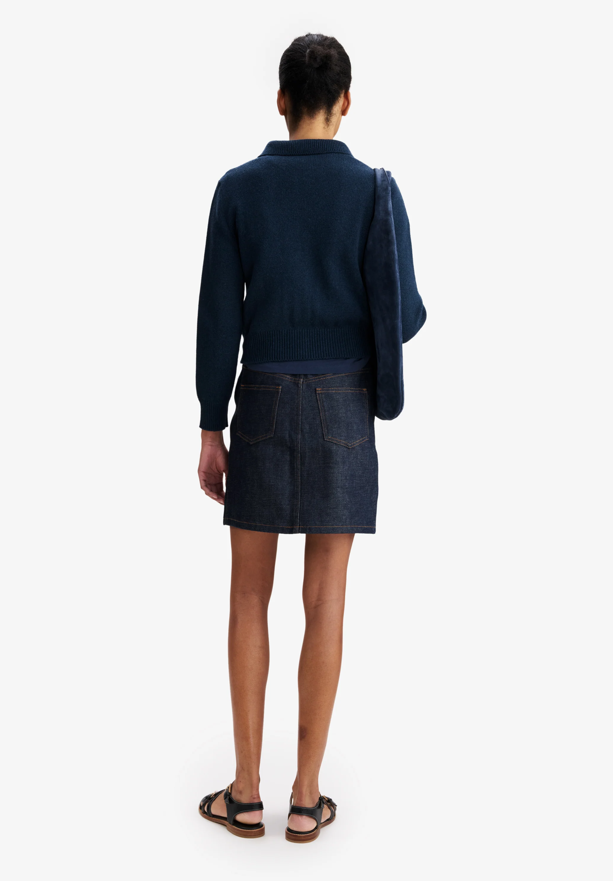 Navy blue wool collared cardigan - Image 2