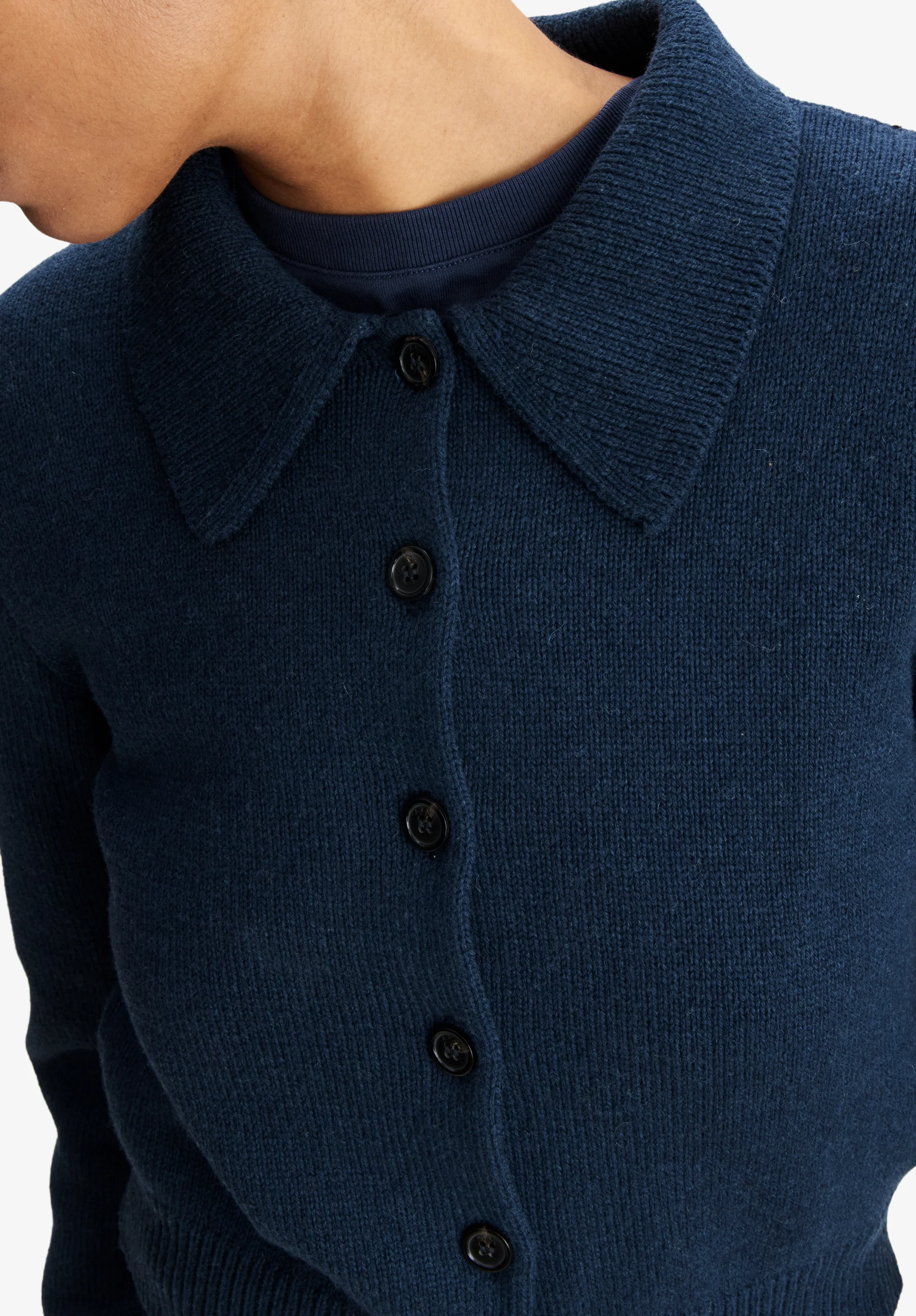 Navy blue wool collared cardigan - Image 3