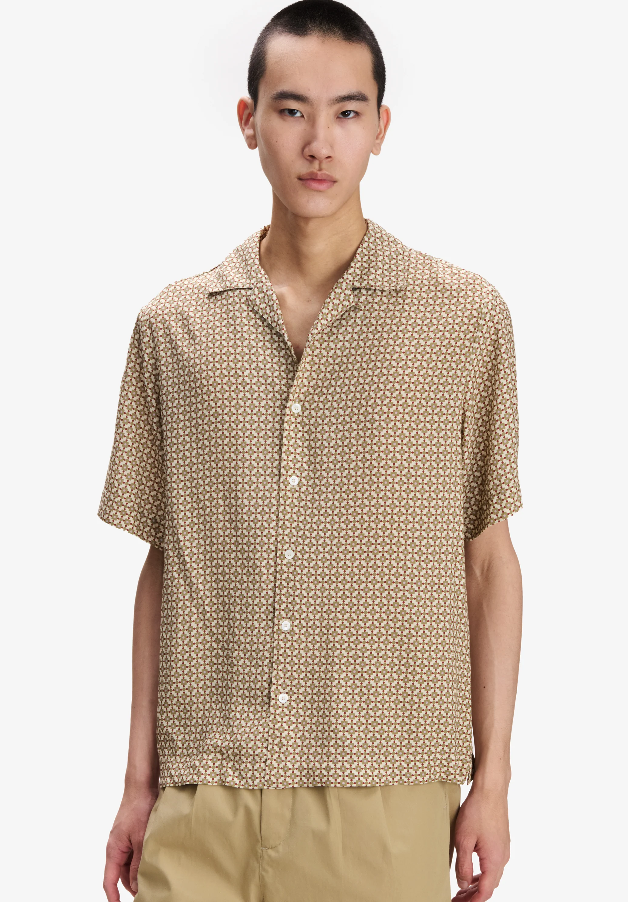 Patterned ecru short-sleeved shirt - Image 4