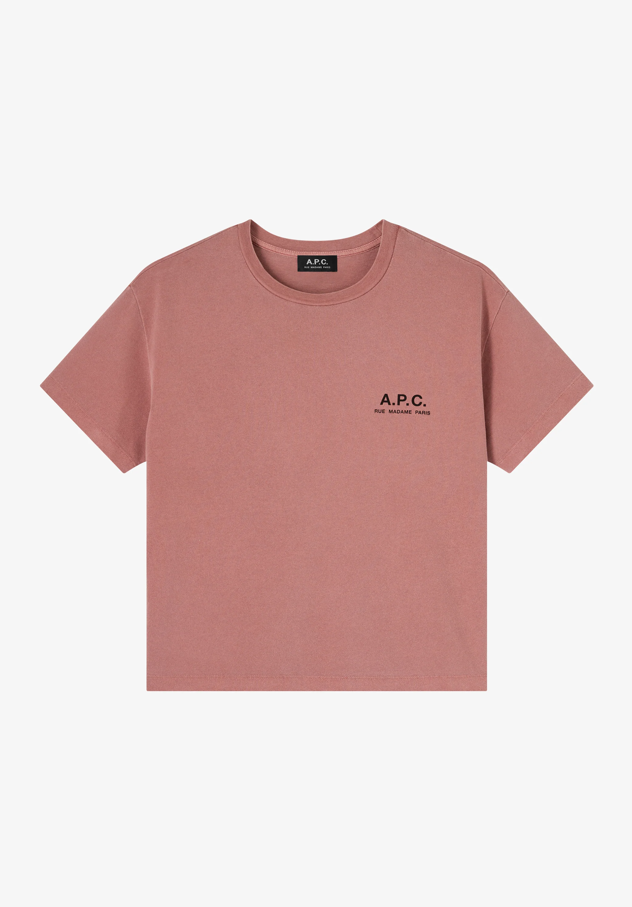 Raspberry pink t-shirt with A.P.C. Rue Madame logo