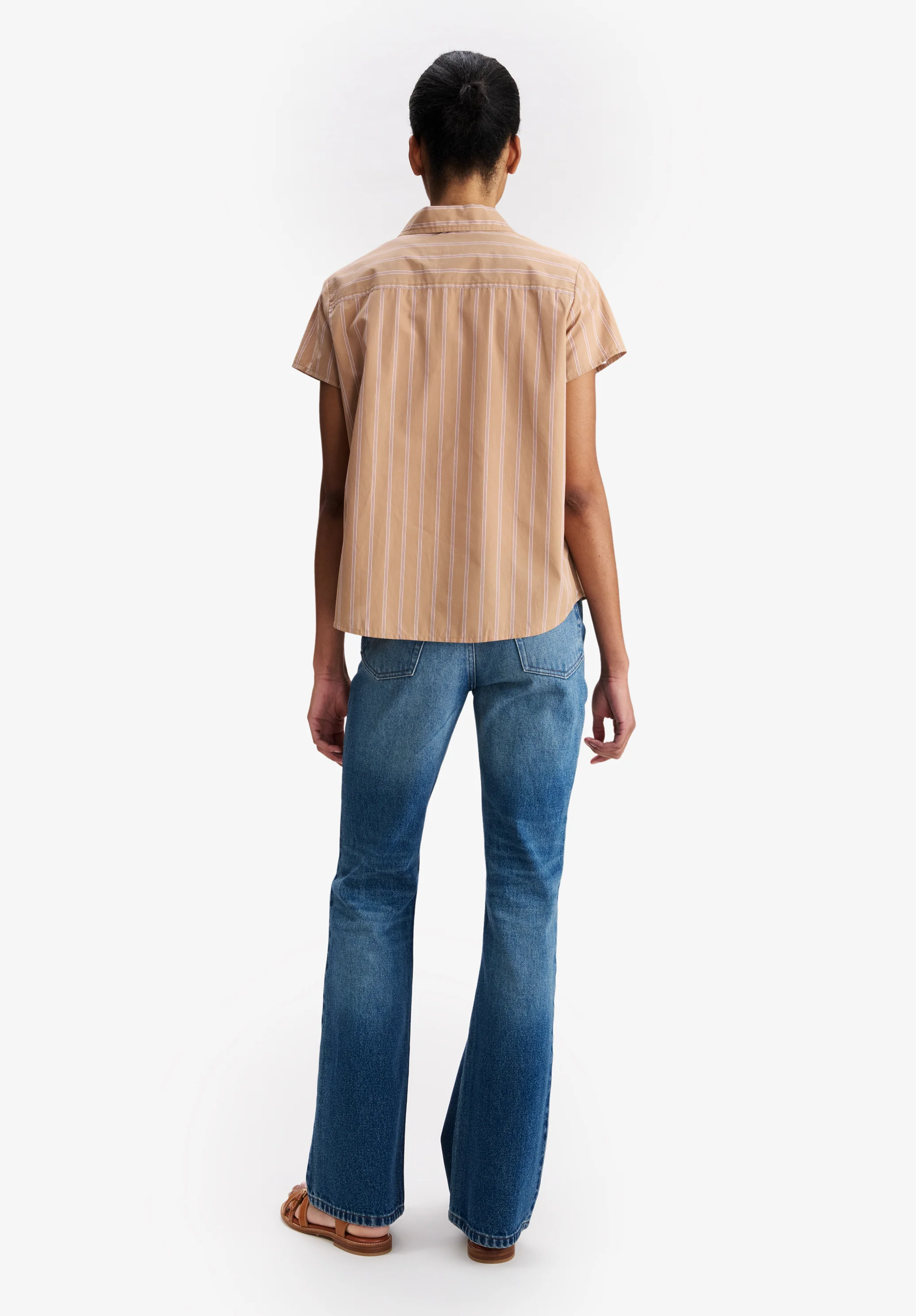 Striped beige short-sleeved shirt - Image 3