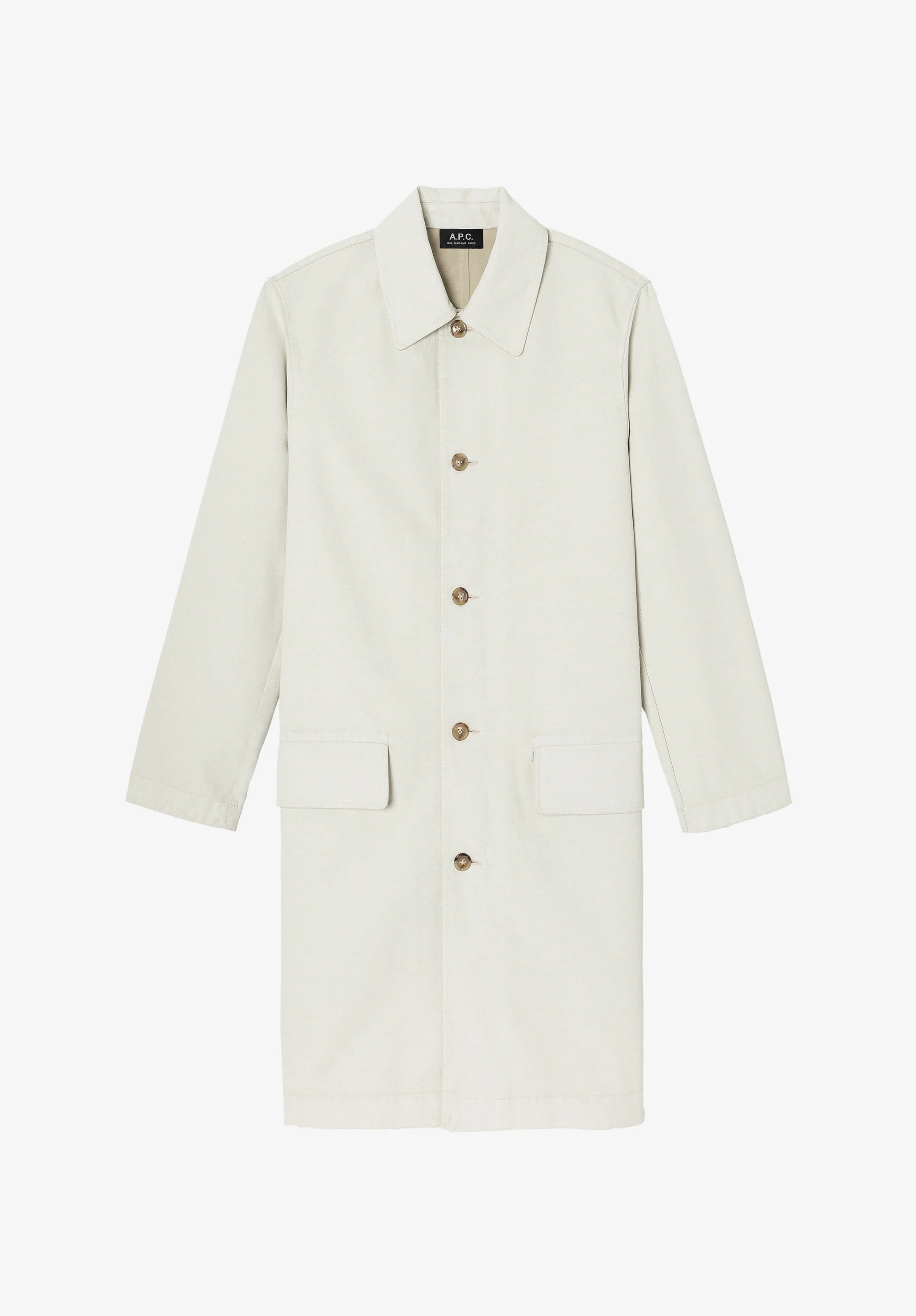 Unisex overcoat in coated canvas.